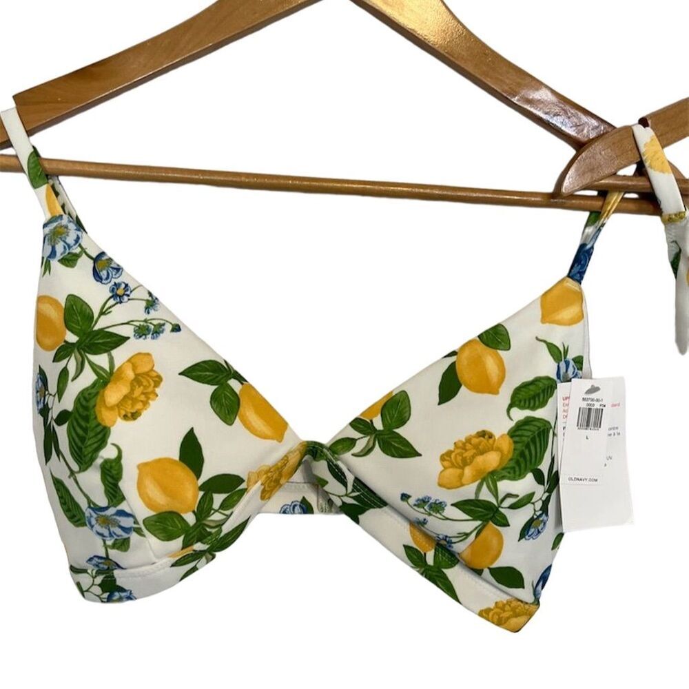Old Navy Lemon Floral Print Cutout Swimsuit Women Summer Citrus TOP ONLY